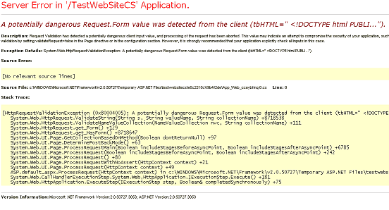 HTML To Text example error if ValidateRequest is true