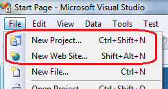 New project or web site in Visual Studio