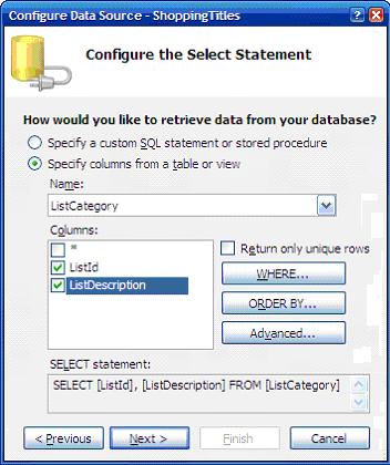 Configure the Select statement
