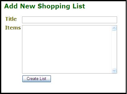 Screen design for creating a new shopping list