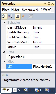 PlaceHolder control properties