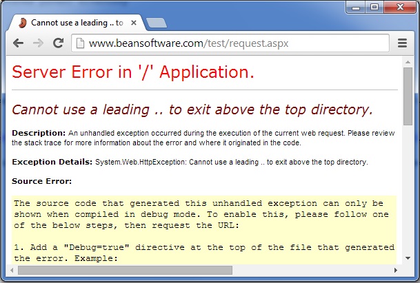 Server.MapPath, cannot use a leading .. to exit above the top directory